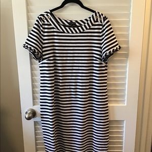 Talbots sailor stripe dress, Size LP, with ruffle detail on sleeves plus buttons